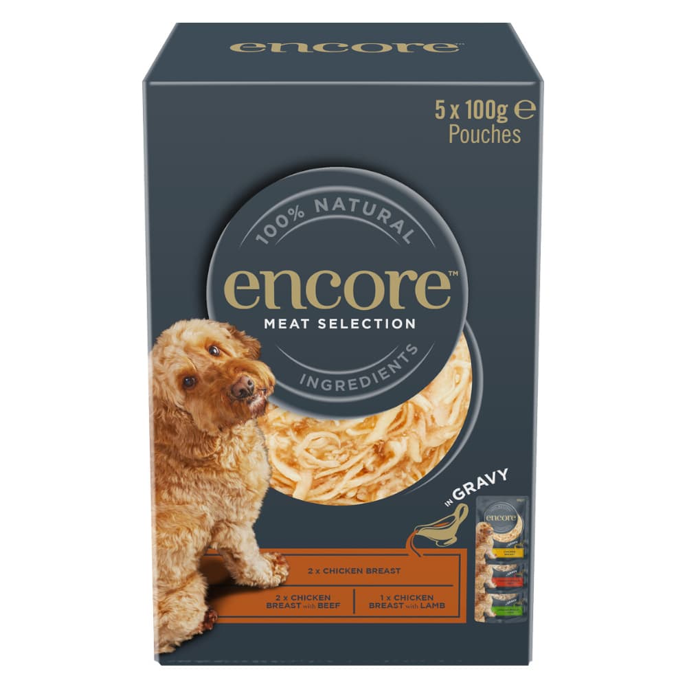 Økonomipakke Encore Dog Gravy Pouch Mix 20 x 100 g - Kjøttutvalg (3 sorter)