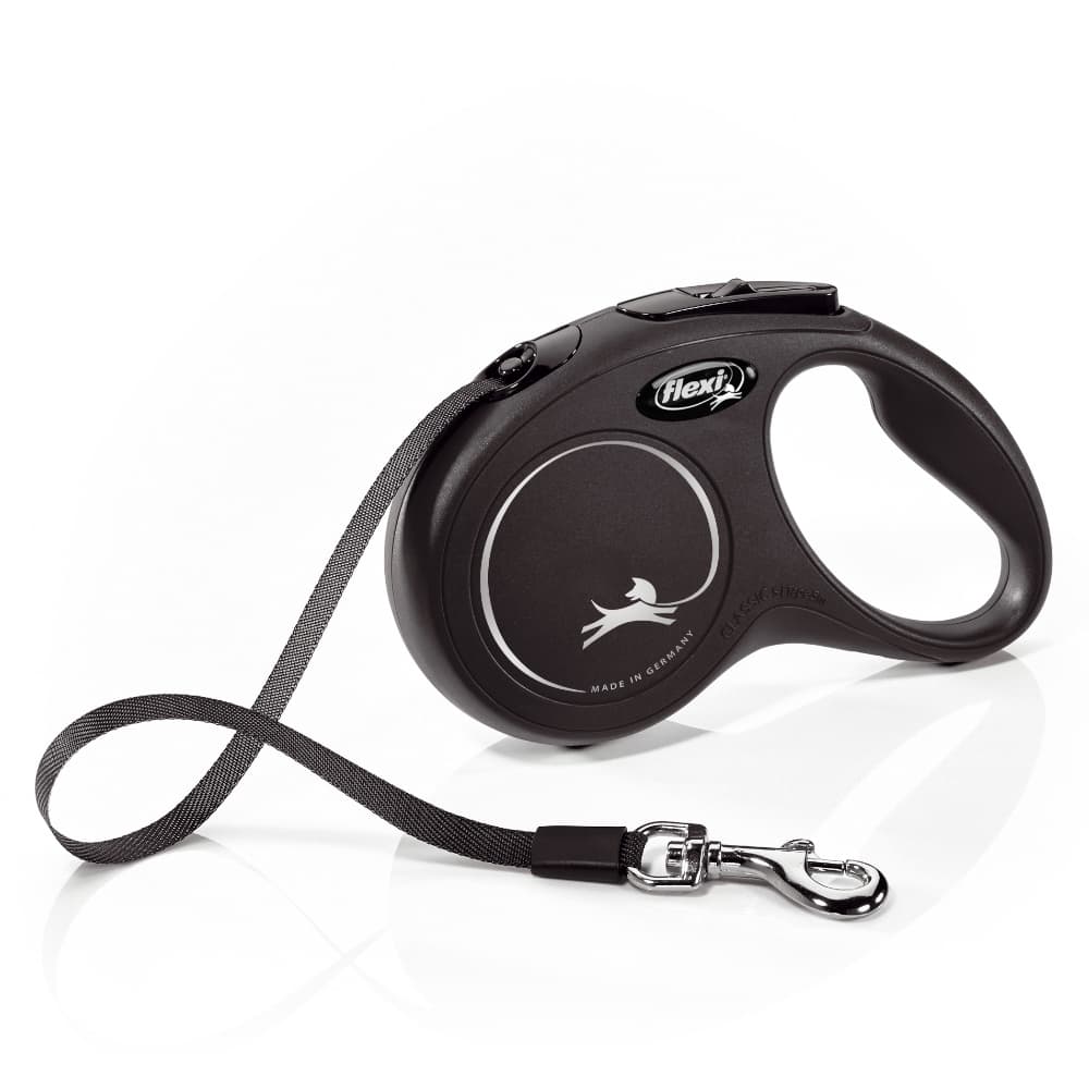 flexi New Classic Hundebånd S 5 m   - Svart, str. S