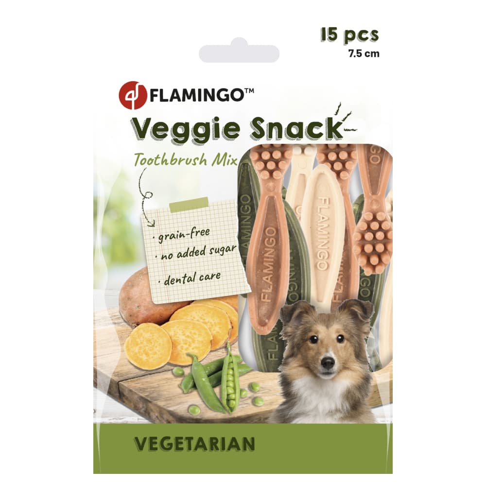 Flamingo Veggie tannbørsteblanding - 120 g (15 stk, 7,5 cm)