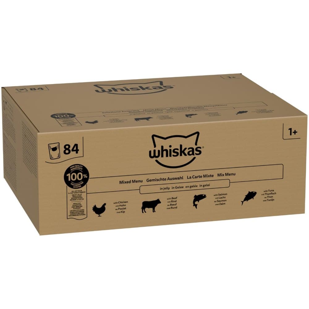 Whiskas 1+ Adult poser 84 x 85 g - Blandet meny i gelé