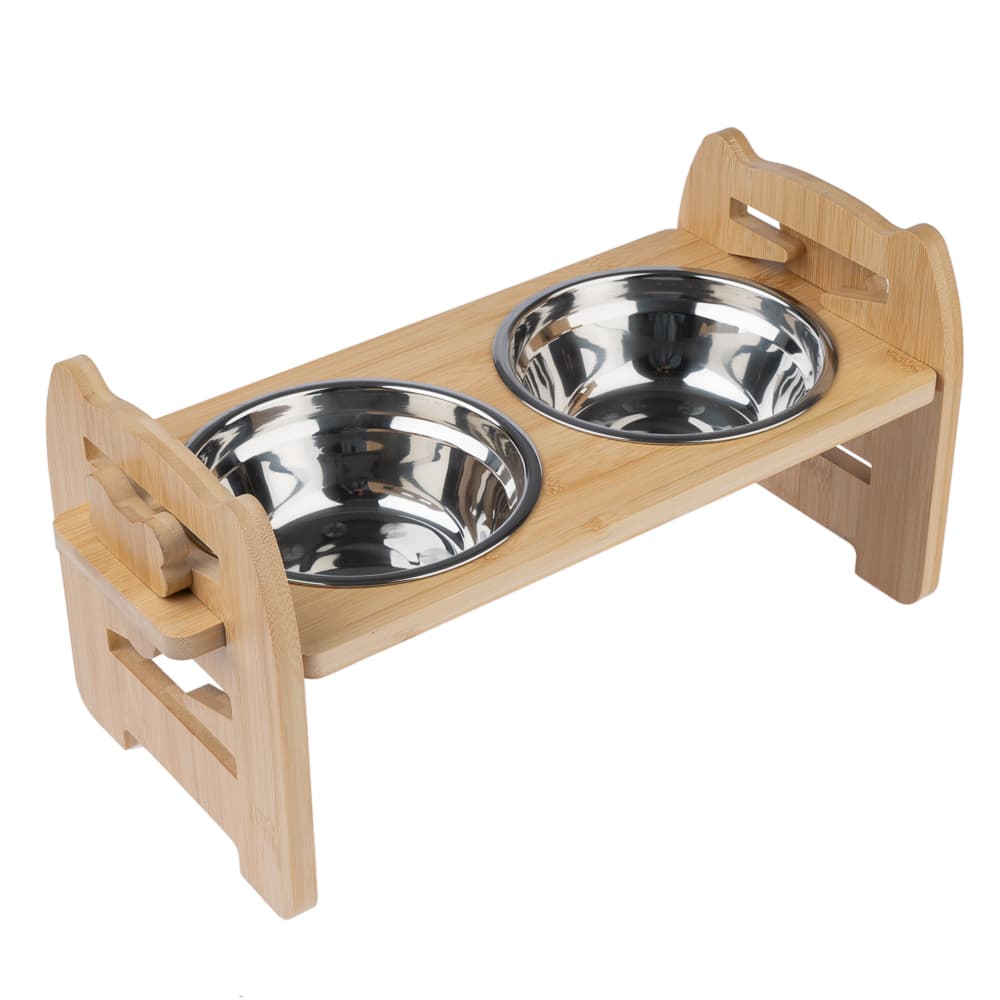 Modern Living dobbel skål med bambusstativ Ubud - 550 ml, L 42 x B 19 x H 20 cm