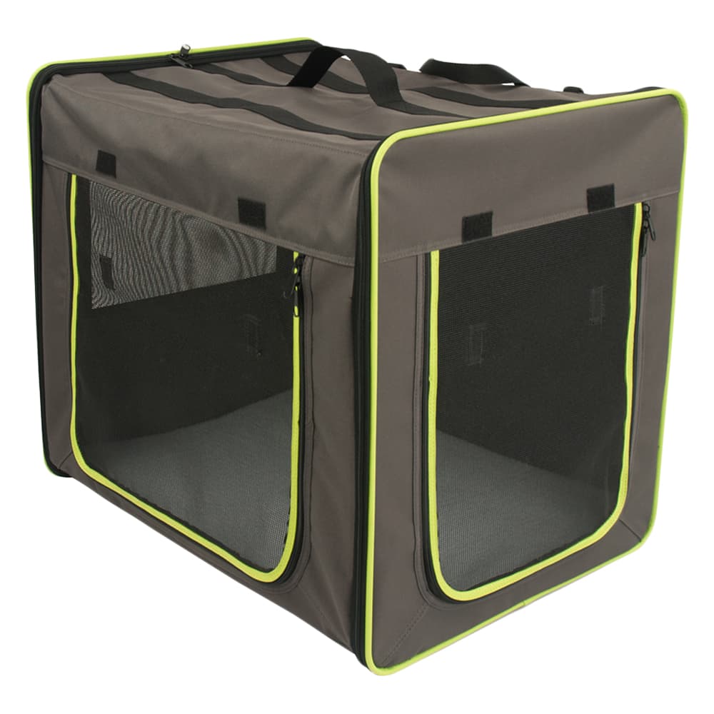 Transportabelt hundehus First Class Basic - L: L 79 x B 53,5 x H 66 cm grå-brun/neon-grønn