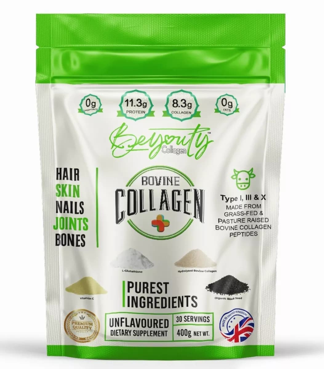Halal Kollagen Bovine Peptider Pulver + Vitamin C, Hår, Hud, Negler, Ledd 400g