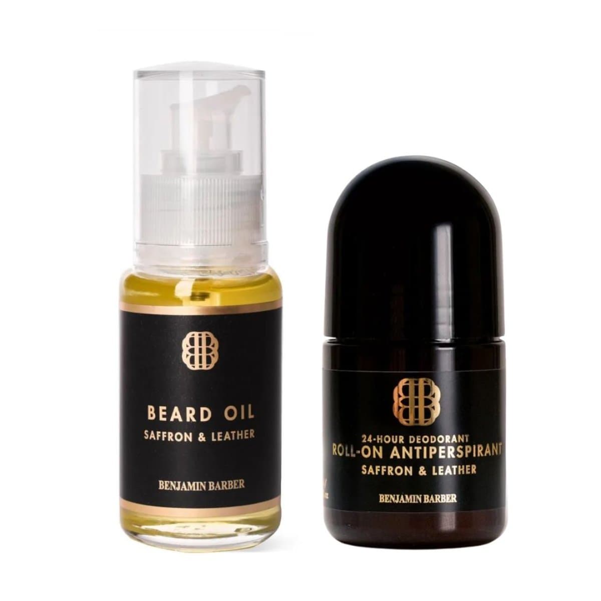 Benjamin Barber Skjeggolje & Antiperspirant kit Saffron & Leather
