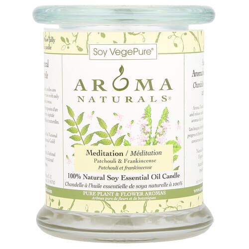 Aroma Naturals, Soy VegePure®, medium glass soyasøylelys, patchouli og røkelse, 260 g