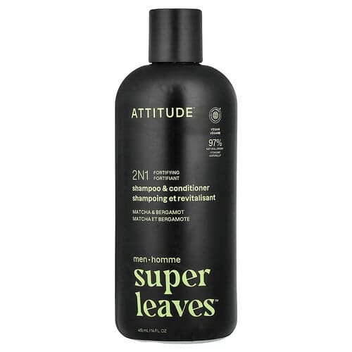 ATTITUDE, Super Leaves™, 2 N 1 styrkende, sjampo og balsam, for menn, matcha og bergamott, 415 ml
