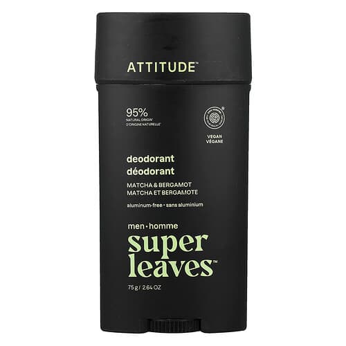 ATTITUDE, Super Leaves™, aluminiumsfri deodorant, for menn, matcha og bergamott, 75 g