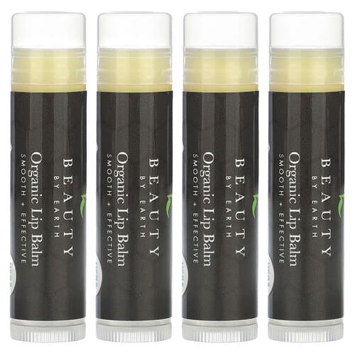 Beauty By Earth, Økologisk bivoks leppepomade, peppermynte, 4 rør, 0.15 oz hver
