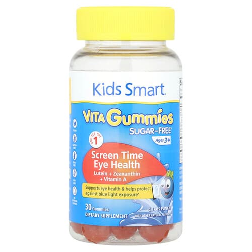 Kids Smart, Kids Smart® Vita Gummies, skjermtid øyehelse, sukkerfri, alder 3+, sitruspunch, 30 gummies