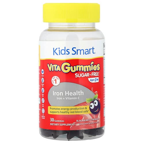Kids Smart, Kids Smart®, VITA-vingummi, jernhelse, fra 3 år, bjørnebærlimonade, 30 gummier