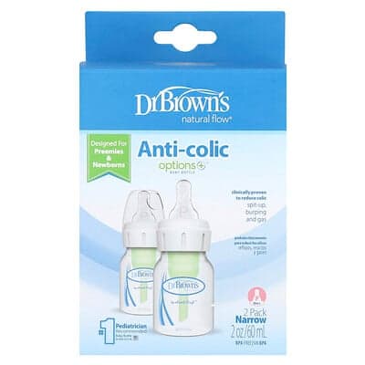Dr. Brown's, Natural Flow®, Anti-kolikk Option+™ babyflaske, P/0 måneder +, 2-pakning, 60 ml per stk.