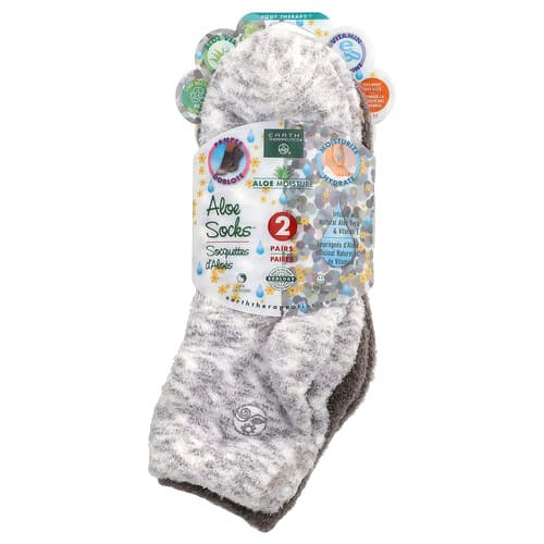 Earth Therapeutics, Aloe Moisture™, Aloe Socks™, grå og hvit, 2 par