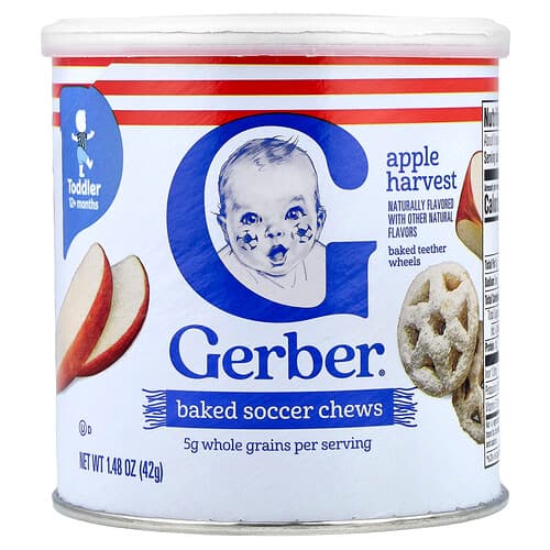 Gerber, Bakte tyggegummi med fotball, 12+ måneder, eplehøst, 42 g