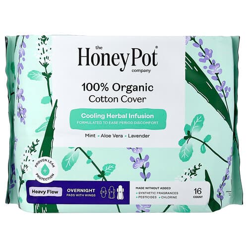 The Honey Pot Company, 100 % økologisk bomullstrekk, nattbind med vinger, tunge, 16 stk.