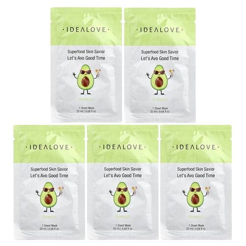 Idealove, Superfood Skin Savior, La oss avo god tid, 5 skjønnhetsmasker, 0.68 fl oz (20 ml) hver