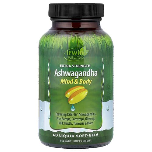 Irwin Naturals, Ashwagandha, ekstra styrke, 60 flytende mykgeler