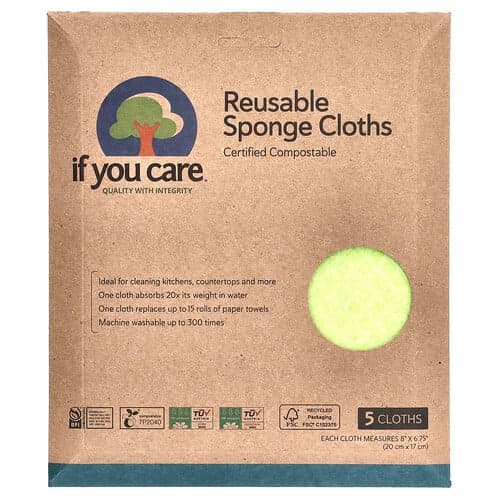 If You Care, Gjenbrukbare svampkluter, 5 kluter, 8 x 6,75 (20 cm x 17 cm) hver
