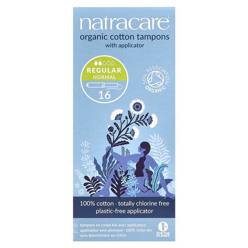 Natracare, Økologiske bomullstamponger med applikator, vanlige, 16 tamponger