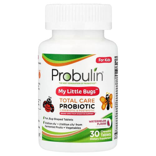 Probulin, For barn, My Little Bugs™, Total Care Probiotic + Prebiotic & Postbiotic, Vannmelon, 30 tyggetabletter