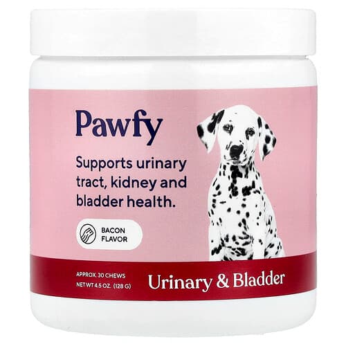 Pawfy, Urinveis- og blæreproblemer, for hunder, 6 måneder+, bacon, 30 tyggetabletter, 128 g