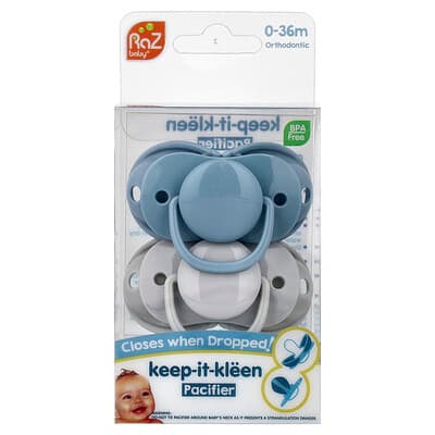 RaZbaby, Keep-It-Kleen-smokk, 0–36 mdr., blå og grå, 2 smokker