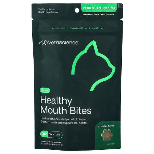 VetriScience, Sunne munnbiter, for katter, 60 tyggetabletter, 120 g