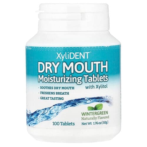 XyliDENT, Munntørrhet, fuktighetsgivende tabletter med xylitol, vintergrønn, 100 tabletter, 1.76 oz (50 g)