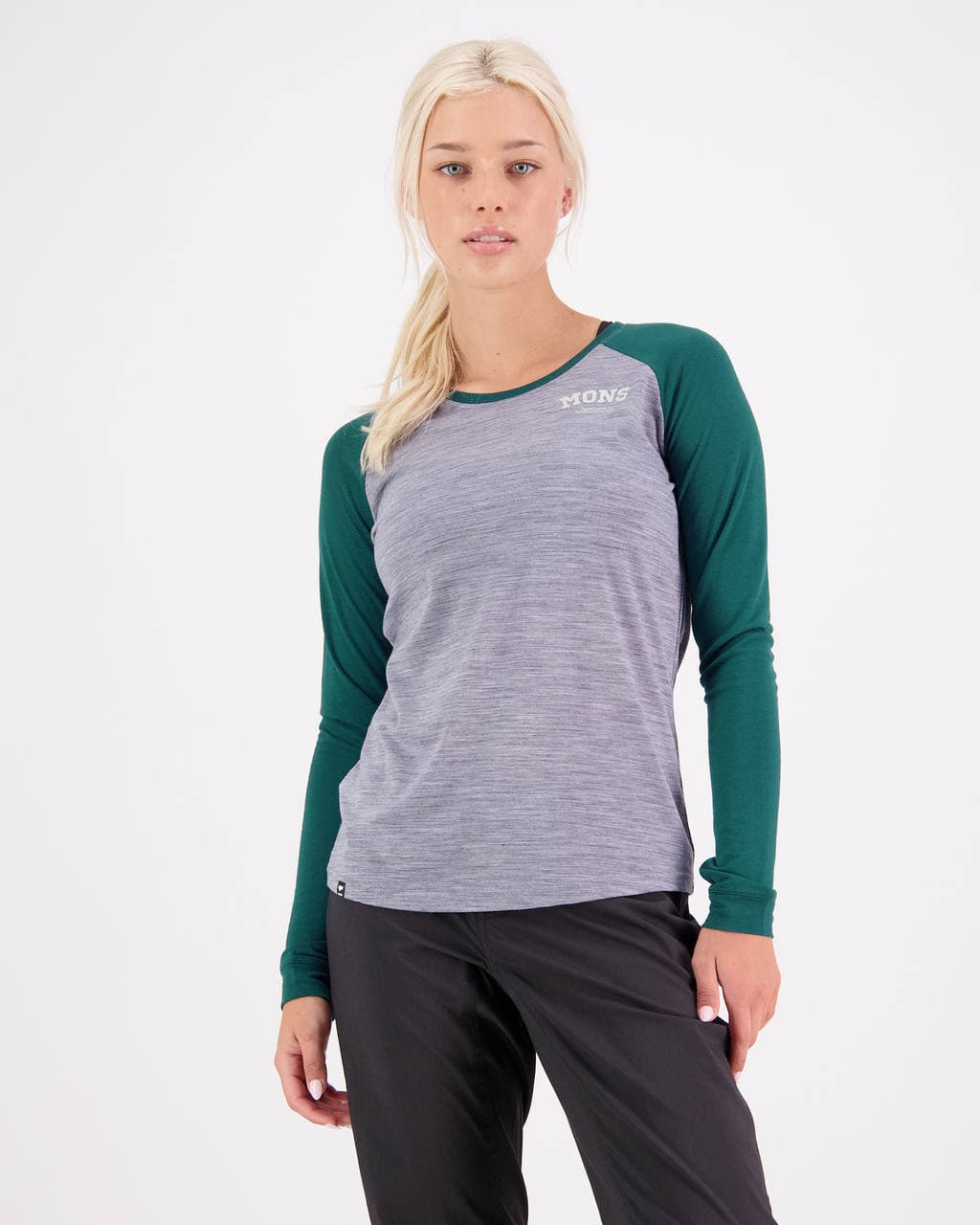 Mons Royale Icon Merino Raglan LS W's grey heather/evergreen M