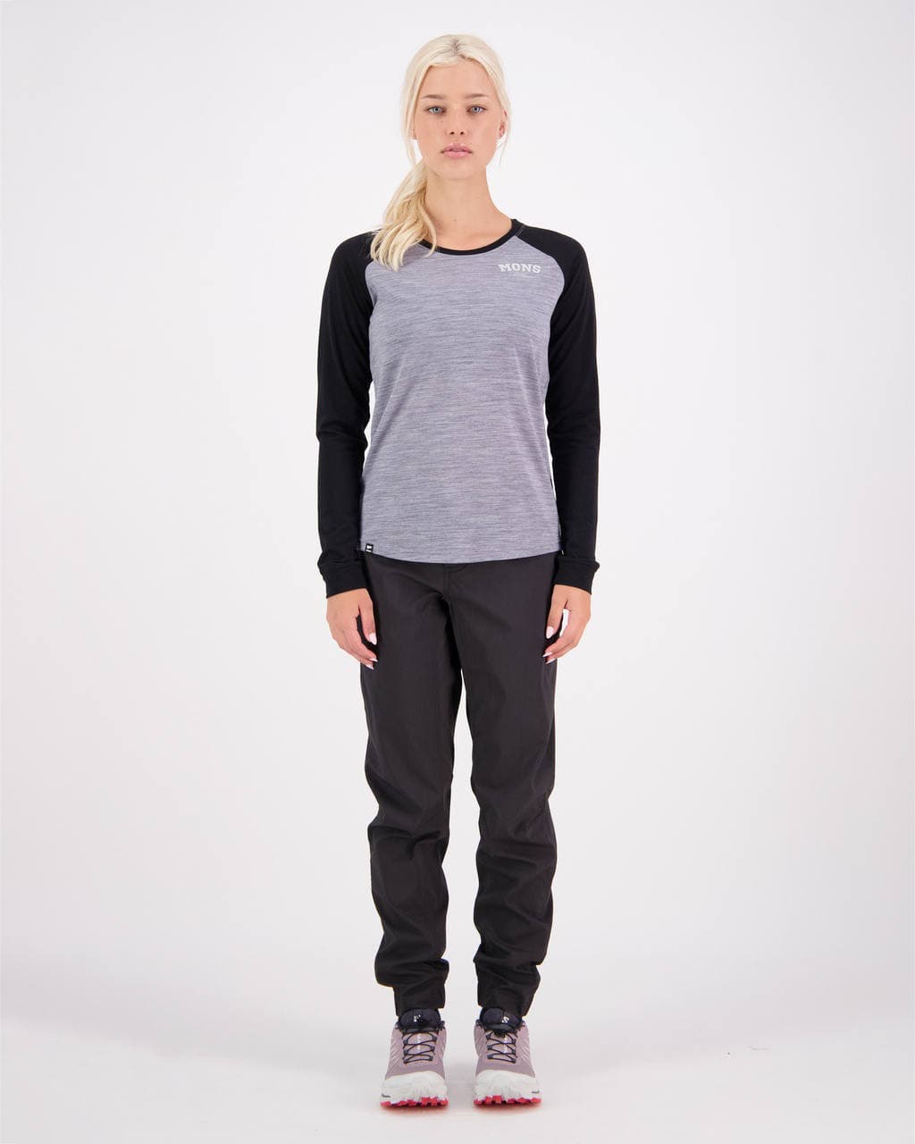 Mons Royale Icon Merino Raglan LS W's grey heather/black S