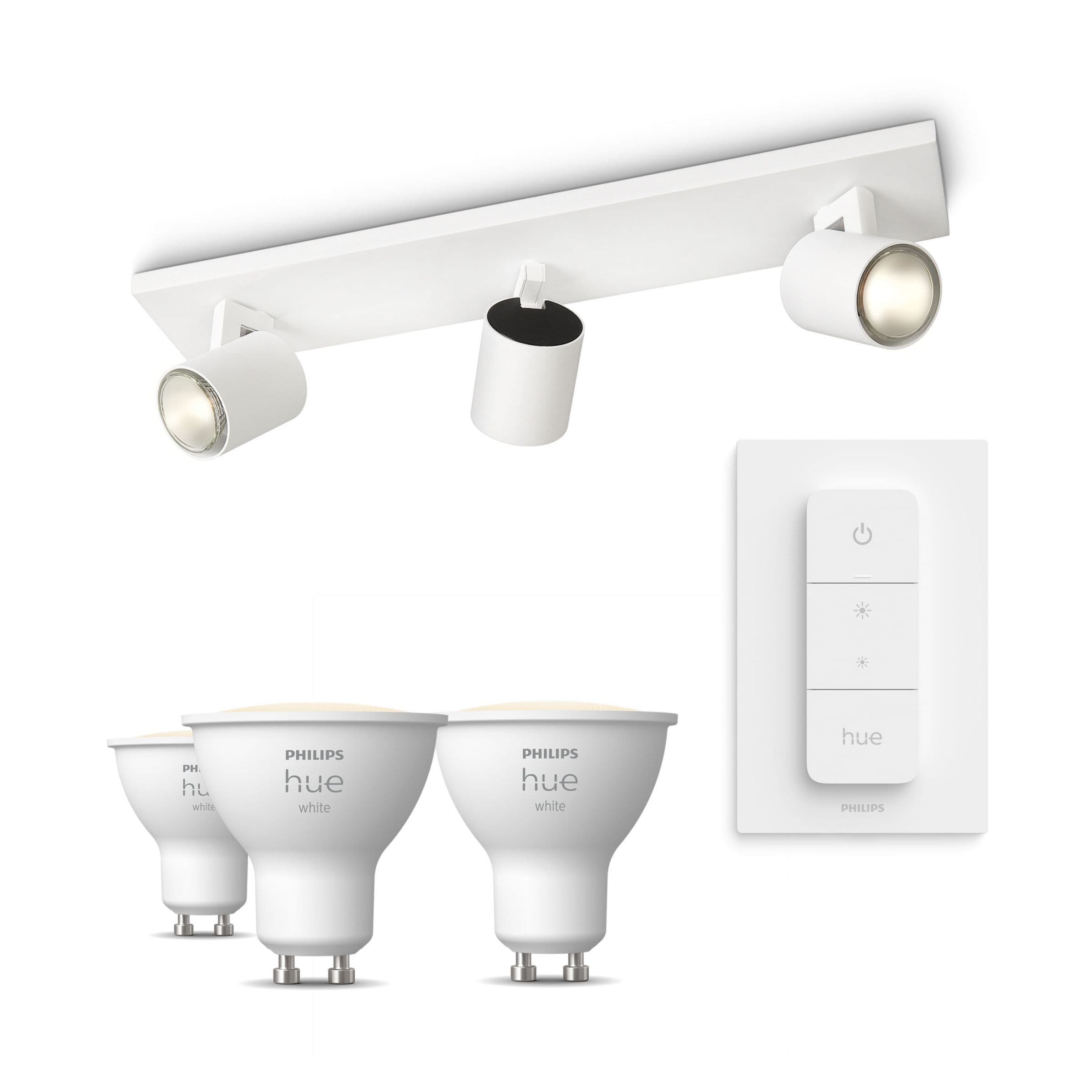 Philips Løper Med 3 Spotter, Hvite + Dimmer Switch + 3 Hvite Gu10-pærer