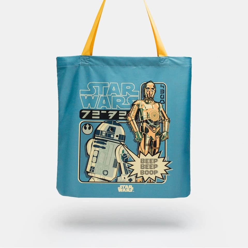 Orbitkey Star Wars Sammenleggbar Handlenett ??? C-3PO??? & R2-D2??? ??? 121,5x32,1x6,5 mm, 15g ??? Resirkulert Polyester ??? Hvit/Bl??