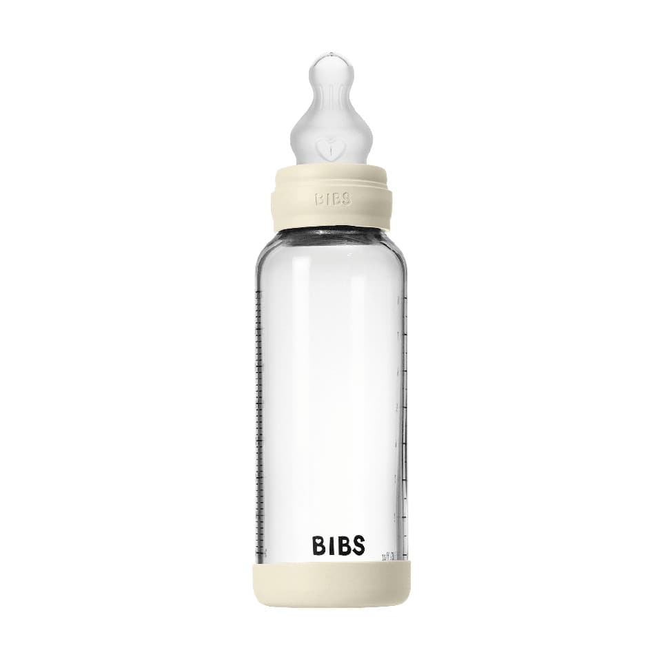 BIBS Glass Smokkeflaske - Rund, Silikon, Medium Flow, 240ml - Ivory