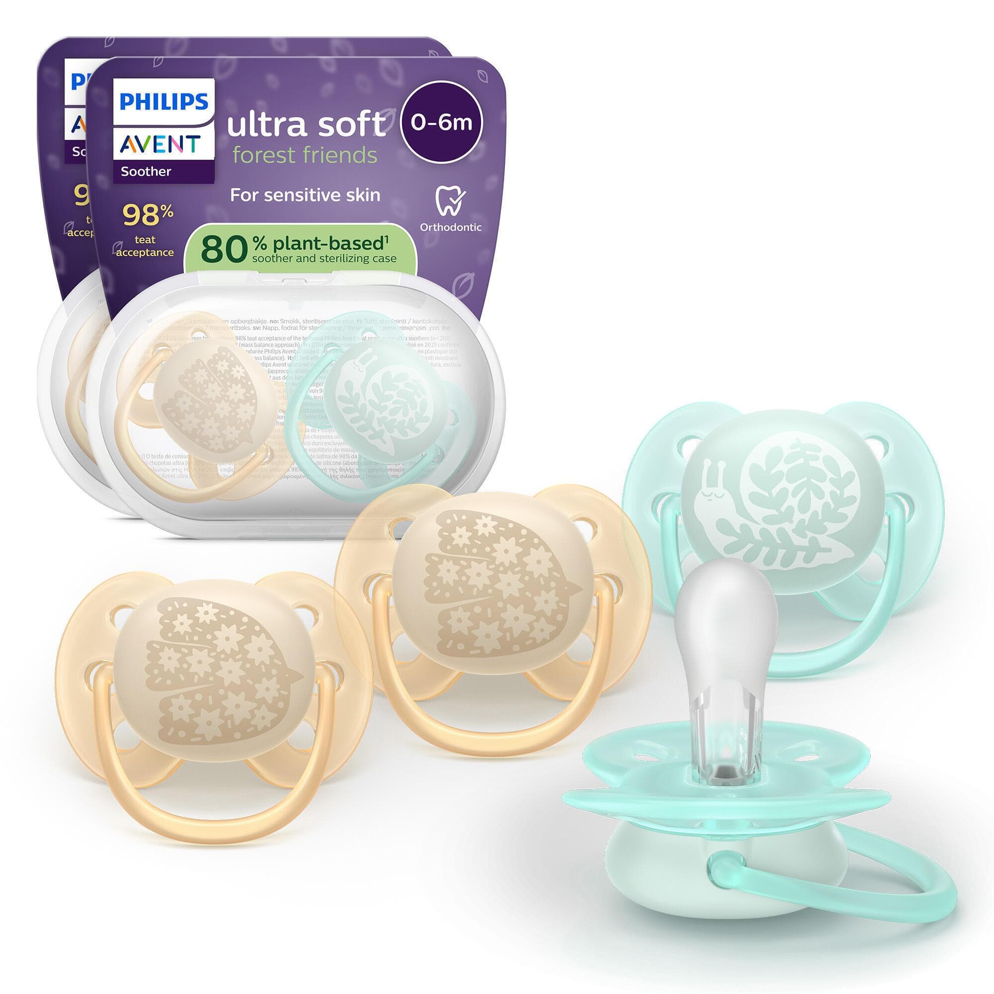 Philips Avent Ultra Soft Smokk 0???6 mnd, Gul/Turkis ??? 4 stk
