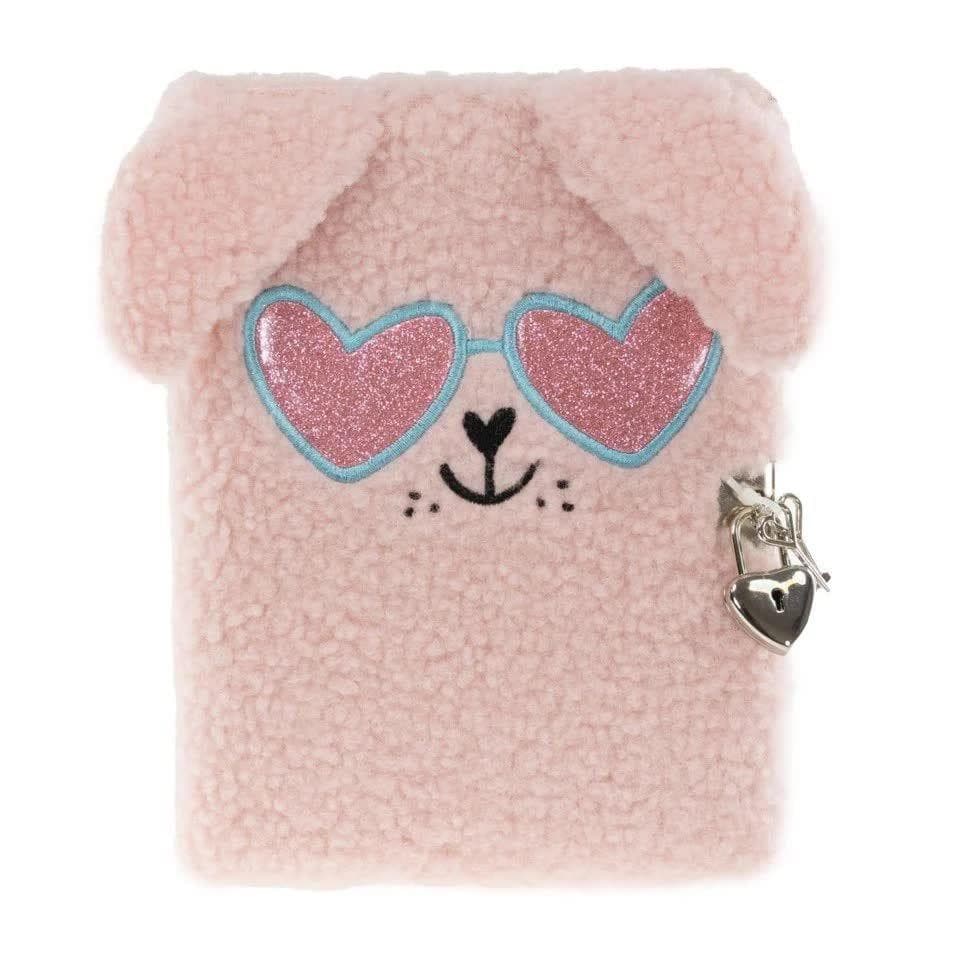 Tinka Dagbok med Plysjhund ??? Med L??s og N??kkel ??? Rosa med Briller