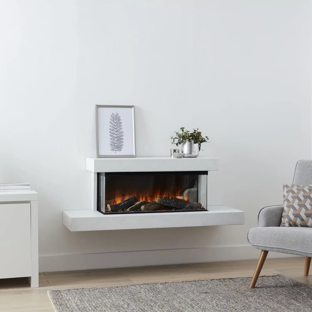 British Fires – Brockenhurst 1200 Elektrisk Peis | Hvit marmor, 3-sidig flammesikt, 1500 W varmeeffekt
