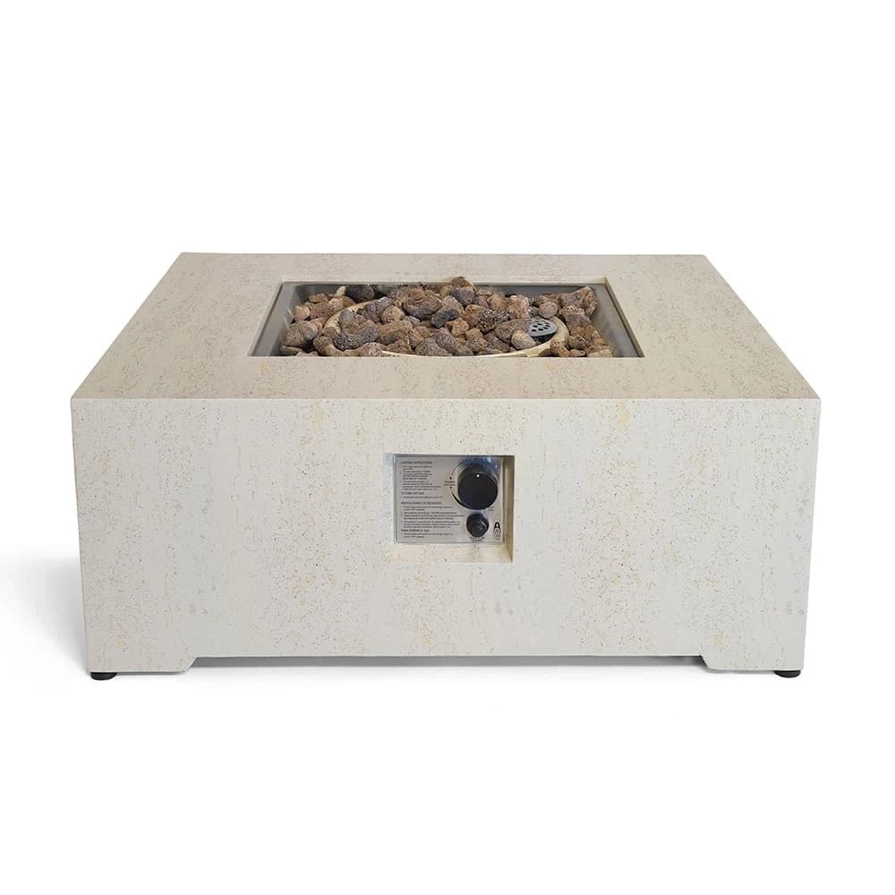 Estate Square 88 Travertin Gasspeisbord av Happy Cocooning – 88cm Utendørsbord med Steinlook 16,5 kW