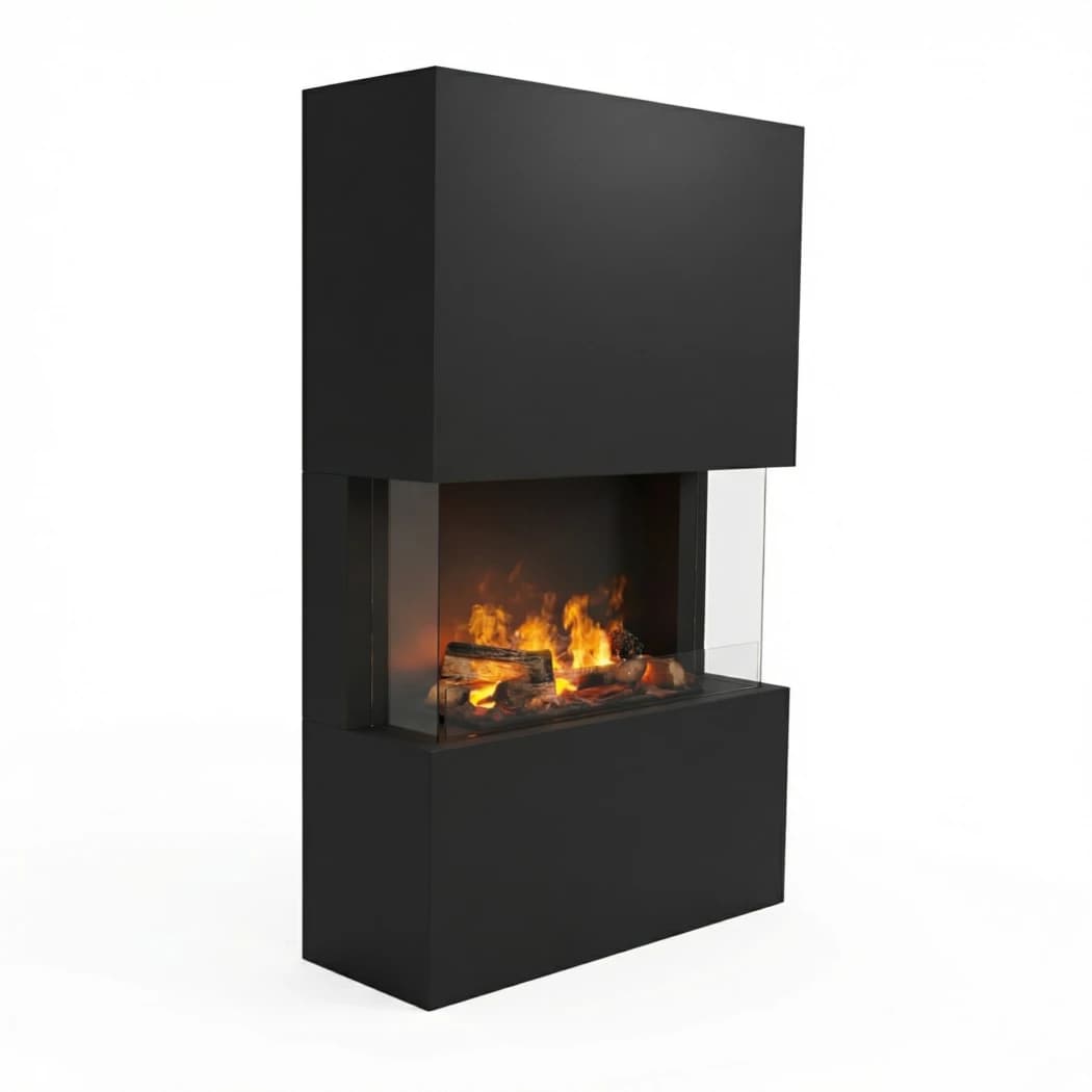 Glow Fire Tucholsky 3-sidig Svart - OMC 600 | Frittstående vanndamp peis – 91 cm x 150 cm x 35 cm