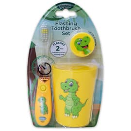 Leklyckan B-brite Blinkende Tannbørstesett 3 deler Dinosaur
