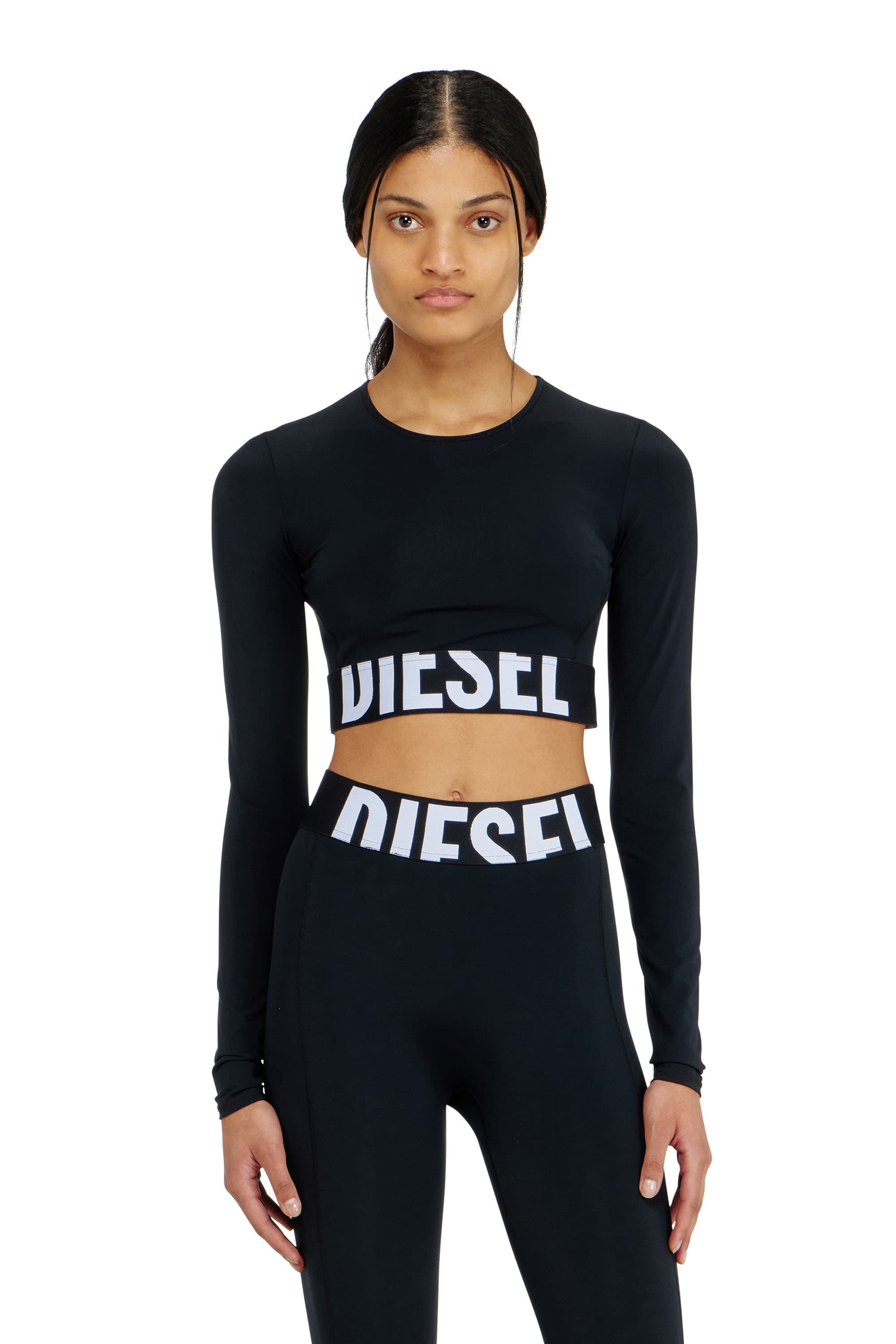 Diesel - Microfibre crop top with cut-off logo - Tops - Woman - Black