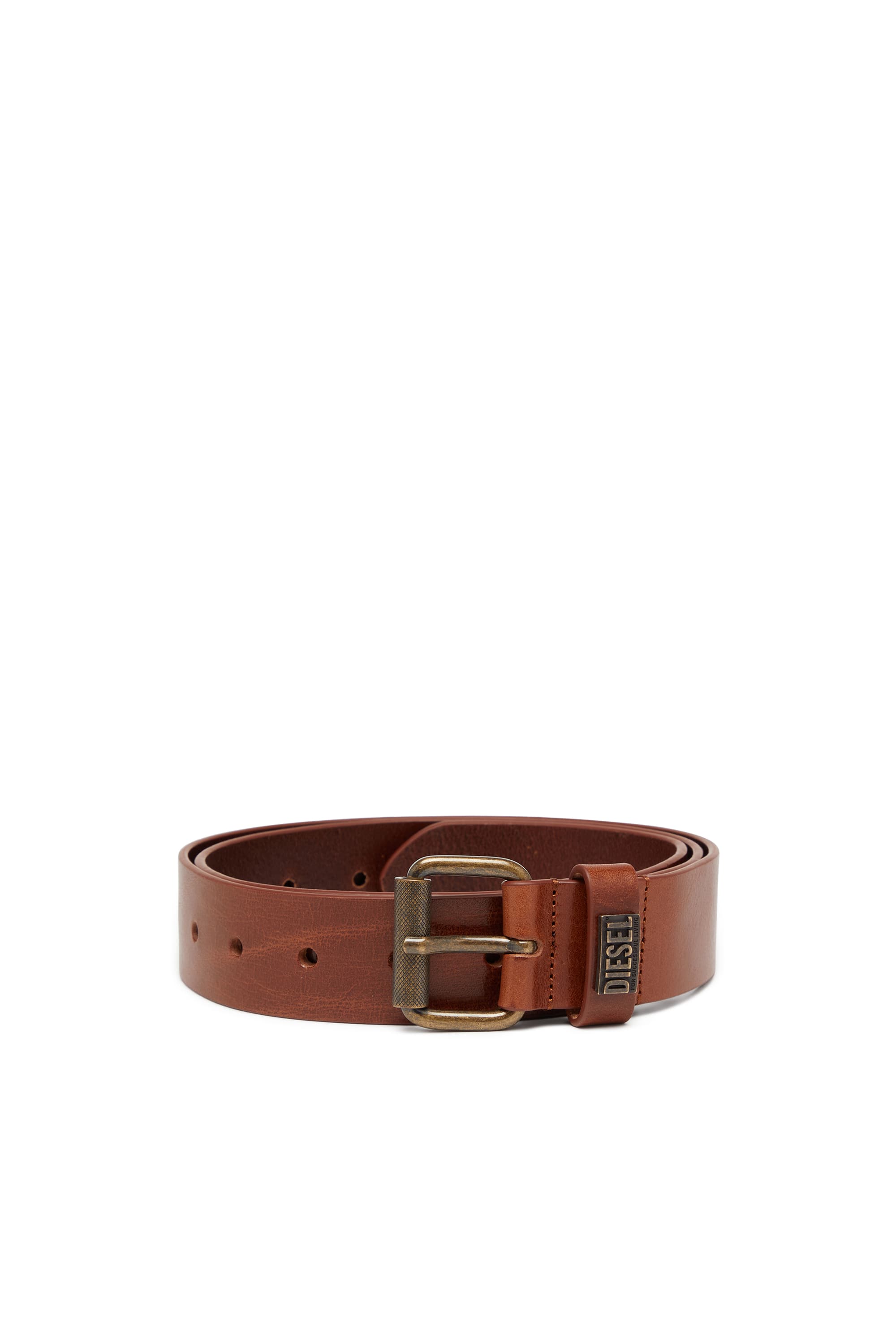 Diesel - 3.5 cm leather belt with branded metal buckle - Belts - Man - Brown