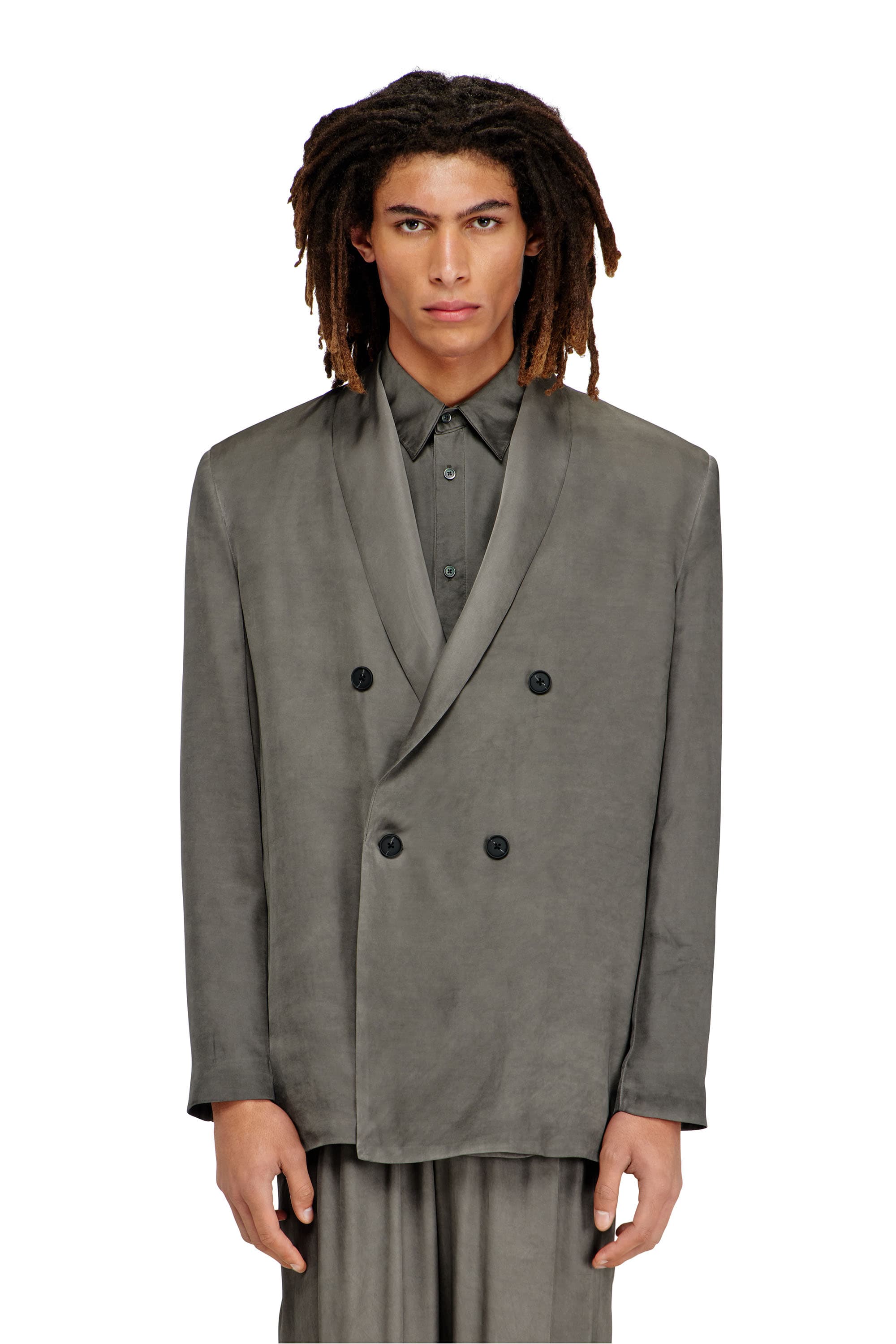 Diesel - Blazer in treated fluid viscose - Jackets - Man - Grey