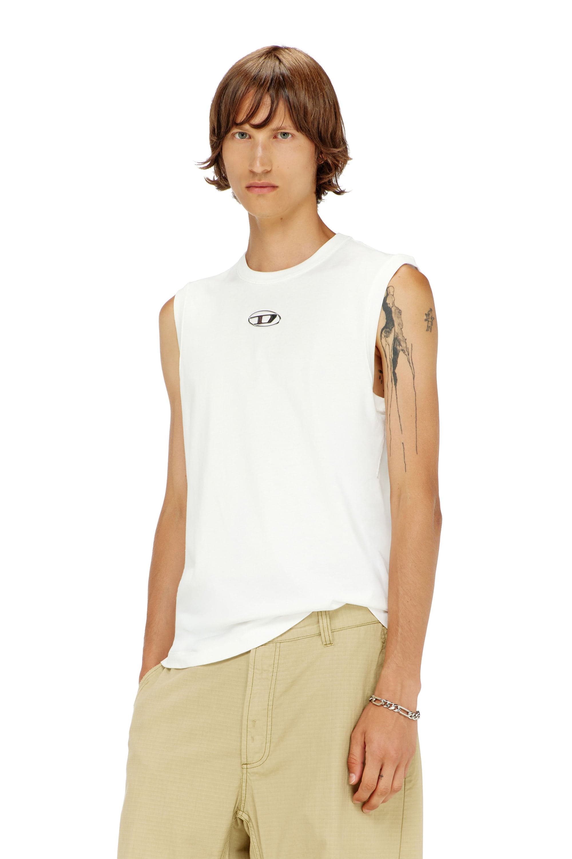 Diesel - Cotton tank top with metallic Oval D - T-Shirts - Man - White