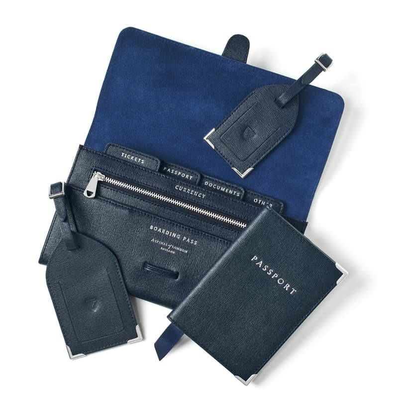 Aspinal of London Reisekollektion in Marineblauem Saffiano