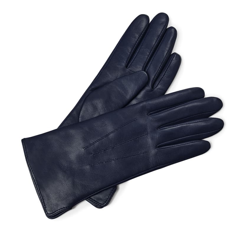 Aspinal of London Women's Cashmere Lined Leather Gloves in Navy Nappa