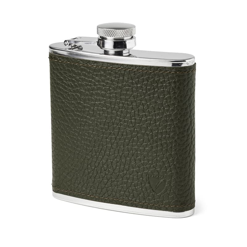 Aspinal of London - Klassischer Flachmann aus Leder, 140 ml, in Waldgrün mit Kieselsteinen