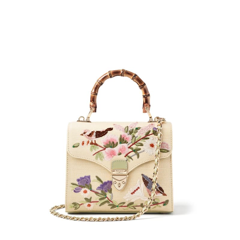 Aspinal of London Midi Mayfair in English Garden Hand Embroidery on Canvas Raffia