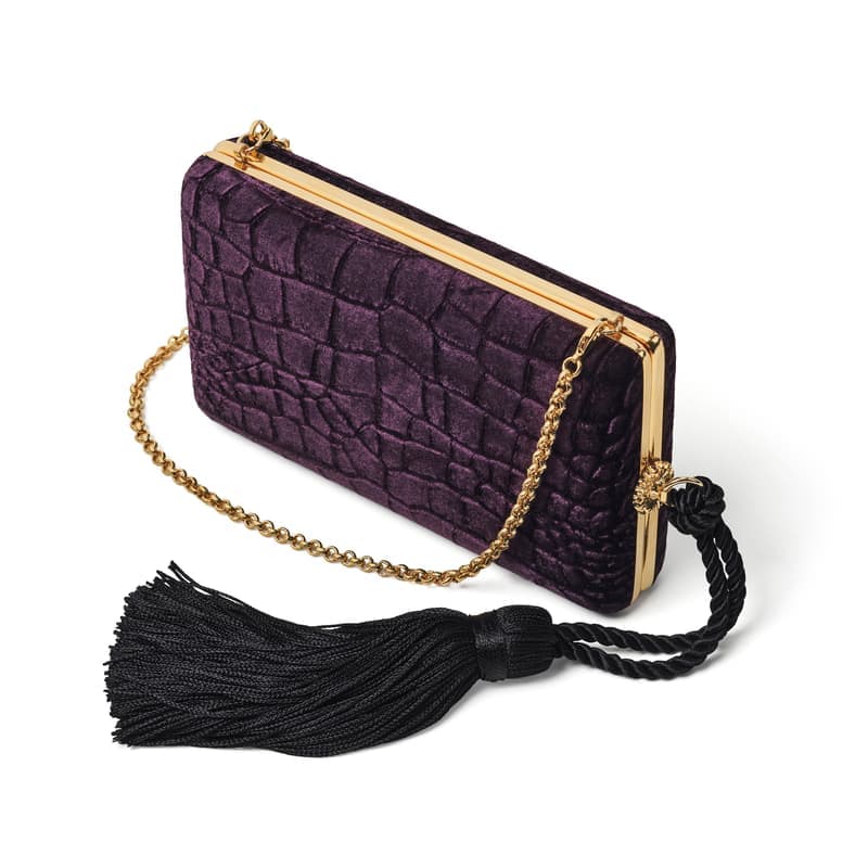 Aspinal of London Florence Clutch in Fig Velvet Croc
