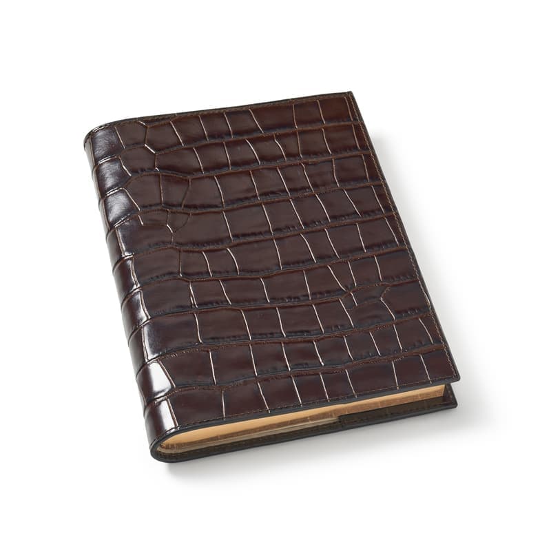 Aspinal of London A5 Refillable Luxury Journal in Deep Shine Amazon Brown Croc