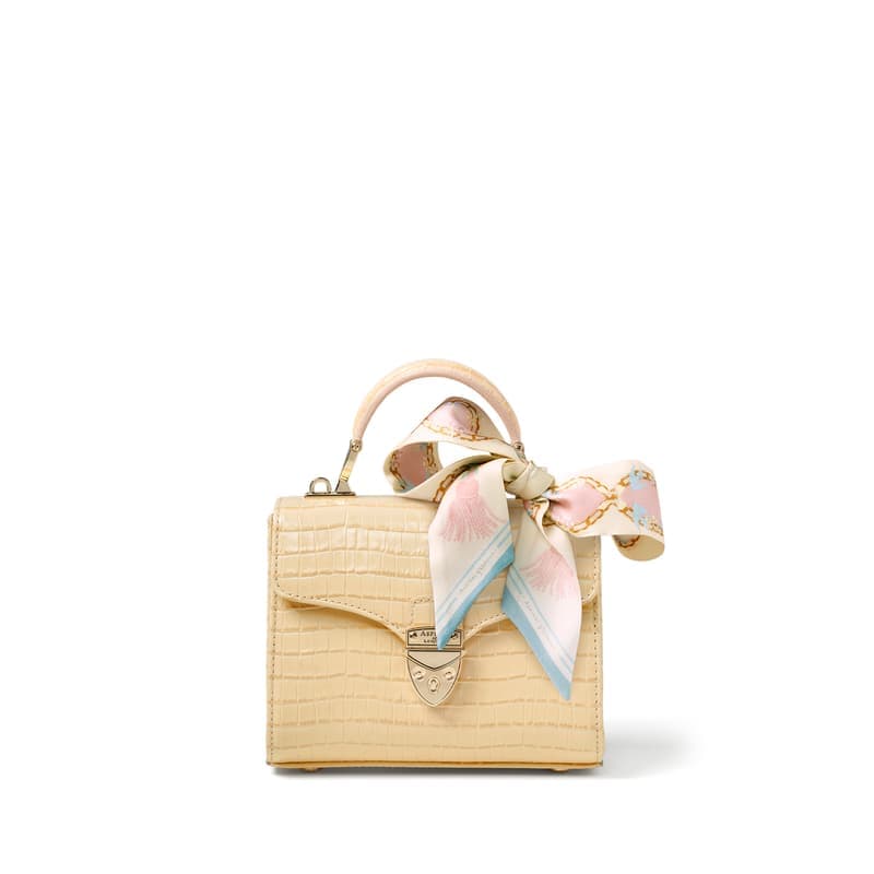 Aspinal of London Mini Mayfair® with Silk Neck Scarf in Deep Shine Buttermilk Small Croc