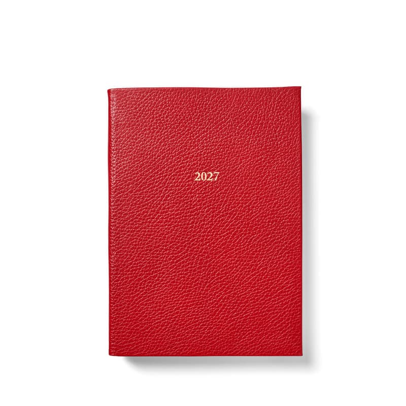 Aspinal of London 2027 A5 Week to View Diary in Cardinal Red Pebble